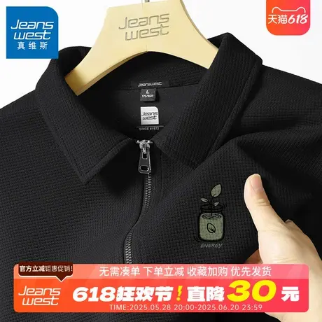 GV真维斯重磅polo衫男长袖春秋季男士华夫格高级感半拉链卫衣B图片