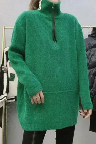 2023欧洲站秋冬新款加厚针织衫上衣女装时尚纽扣贴标百搭高领纯色图片