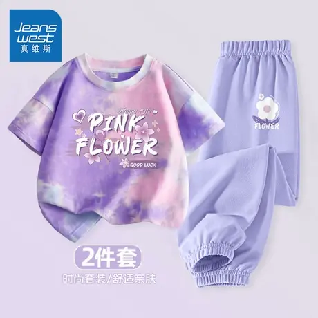 真维斯童装女童短袖t恤女大童夏季纯棉半袖两件套儿童运动衣服夏商品大图