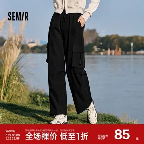 森马休闲裤女抽绳工装裤阔腿运动裤宽松黑色长裤bf美式慵懒风新款商品大图