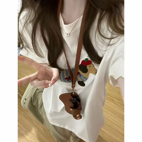 卡通刺绣短袖T恤女2025新款纯棉夏装韩版百搭宽松大码半袖上衣服图片