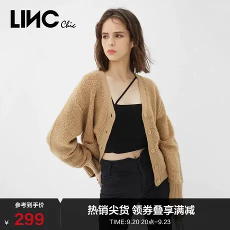 LINC金羽杰针织衫女秋新复古宽松针织毛衣开衫百搭女S213CR456商品大图