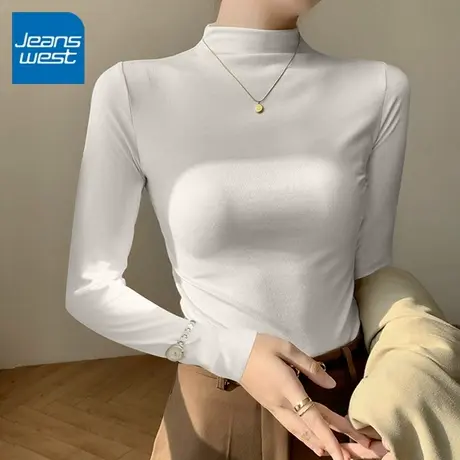 KV真维斯半高领打底衫女2025新款学院风时尚内搭白色百搭加绒上衣商品大图