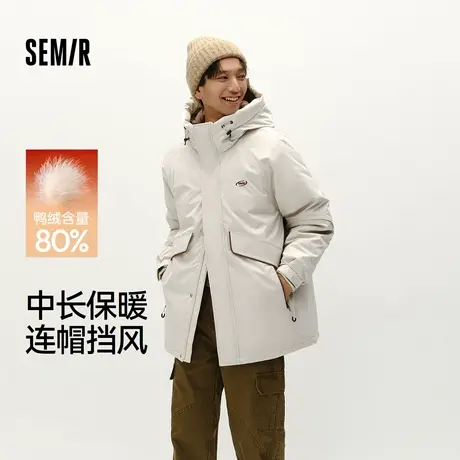 森马羽绒服男冬装80绒子中长款宽松连帽外套时尚户外风绣花上衣潮商品大图