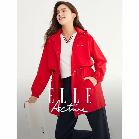 【团】ELLE Active本命年红色风衣秋冬季中长款防风外套女商品大图