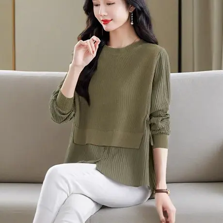 假两件针织衫女春秋新款洋气妈妈装上衣中年妈妈装打底衫薄款小衫商品大图