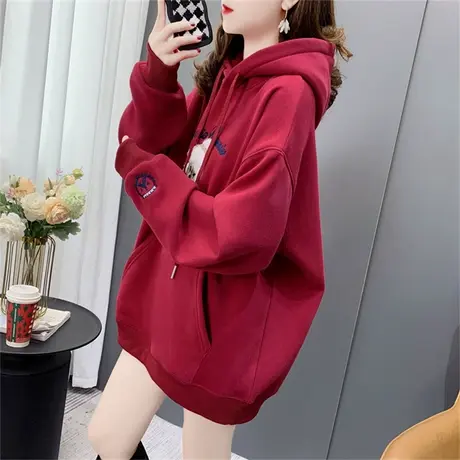 圣诞红色加绒加厚连帽卫衣女2022新款秋冬宽松爆款时尚学院风外套商品大图