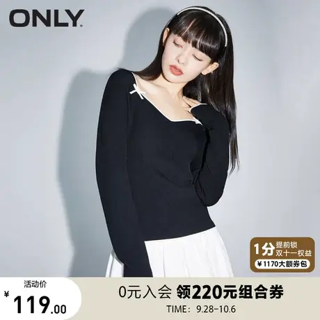 ONLY奥莱夏季减龄撞色蝴蝶结领口修身针织衫女商品大图