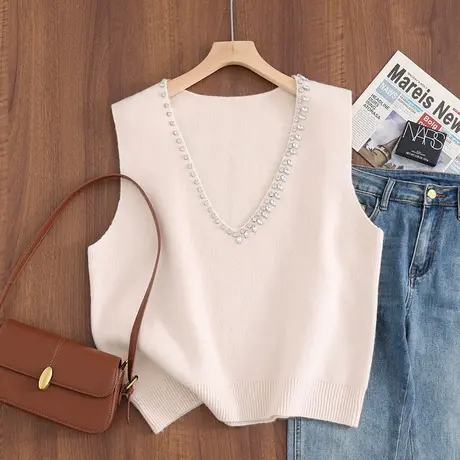 2023秋冬新款女士马甲背心毛衣坎肩常规宽松无袖针织衫毛线学院风图片