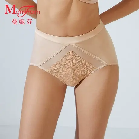 曼妮芬性感蕾丝高腰短裤女舒适低角裤三角裤女生纯棉全棉底裆内裤商品大图