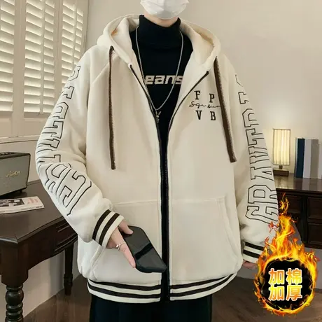 秋冬季青少年奥粒绒夹克男孩加棉加厚连帽棉服中学生保暖棉衣外套图片