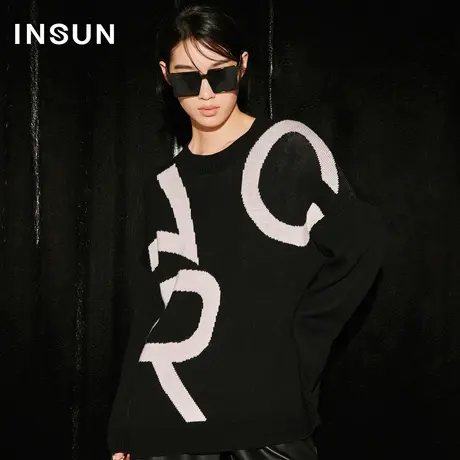 【官方直播】恩裳COVER休闲宽松芝麻底提花舒适羊毛针织衫商品大图