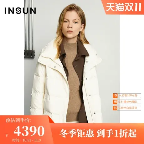 恩裳商场同款冬季款修身翻领撞色拼接假两件鹅绒羽绒服女图片