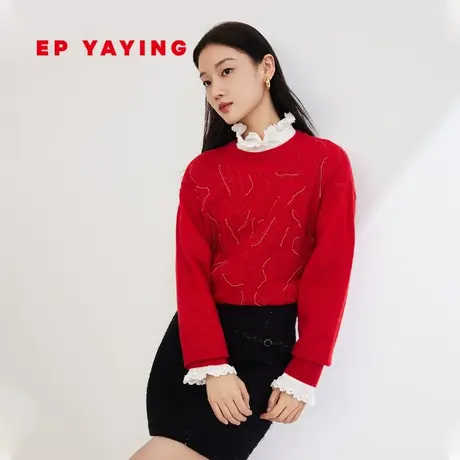 [龙年限定毛衣]EP雅莹女装 羊毛羊绒针织衫红 2024早春新品9546A图片