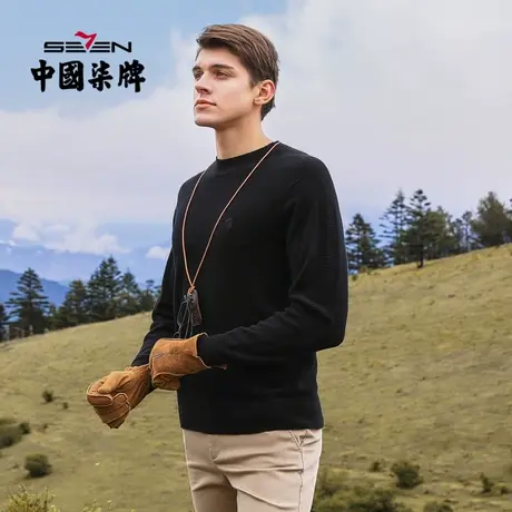 柒牌男装清仓羊毛衫男商务休闲弹力半高领字母绣花内搭羊毛衣商品大图