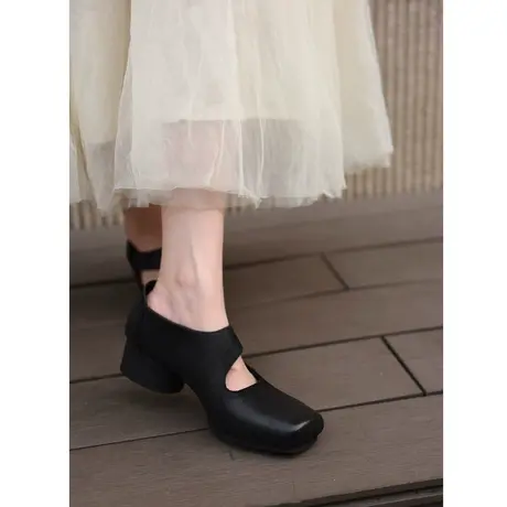 Artmu阿木原创复古粗跟单鞋女2023秋新款真皮玛丽珍鞋小众女鞋商品大图