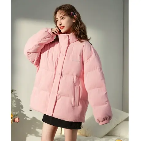 唐狮灯芯绒棉服女秋冬新款立领纯色棉衣棉袄韩版加厚短款外套潮流商品大图