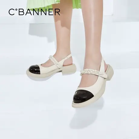 千百度女鞋年夏季新款时尚潮流舒适包头拼色气质小清新凉鞋配裙子商品大图