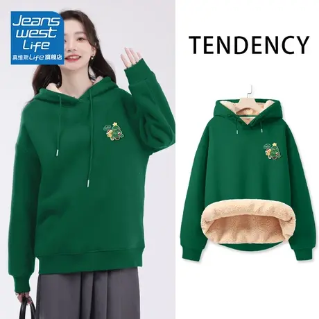 真维斯LIFE2023新款秋冬连帽美式潮牌复古外套羊羔绒保暖卫衣女图片