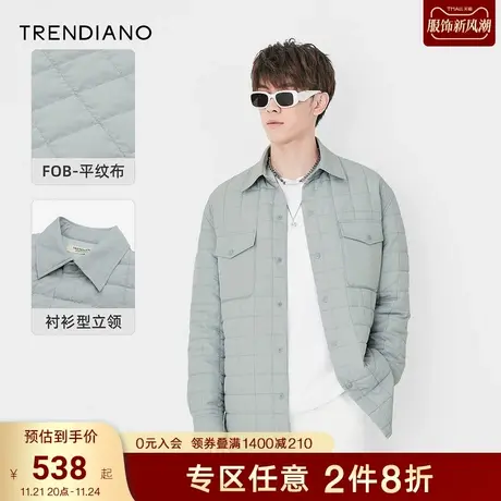TRENDIANO官方潮牌男装秋季新款简约棉衣男士翻领格子工装风外套商品大图