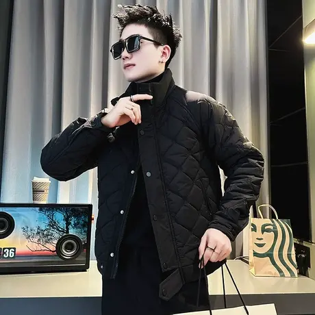 立领菱形棉衣男秋冬季2024新款棉服棉袄子男生保暖个性高中生外套图片