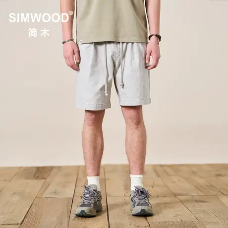 Simwood简木男装【宽松版型】330g重磅经纬竹节成衣炒色抽绳短裤图片