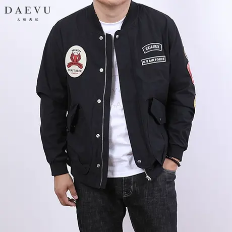 DAEVU春秋新款日韩贴标大号潮胖子加肥加大码男士棒球领夹克外套商品大图