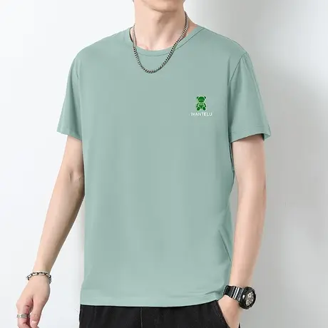 莫代尔冰丝t恤男士短袖潮流夏季速干凉感上衣服小熊半袖圆领体恤商品大图
