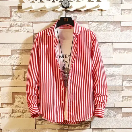 男士英伦休闲长袖衬衫2025秋季新款潮牌ins衬衣个性条纹薄款寸衫商品大图