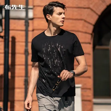MrBu布先生立体烫钻银粉胶印纯棉短袖夏新品圆领男装t恤衫AT11795图片
