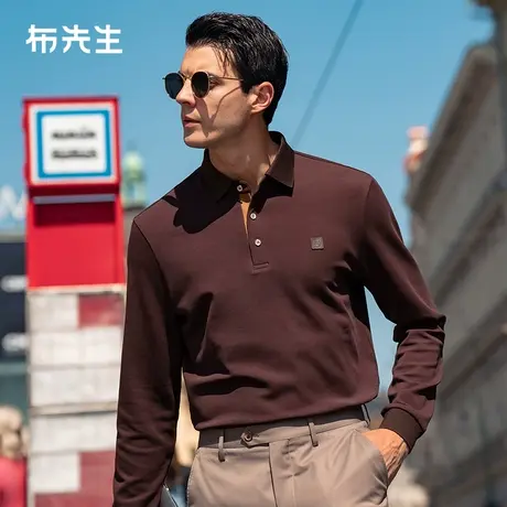 MrBu布先生撞色翻领商务装长袖t恤秋季新款开衩男上衣BT12316商品大图