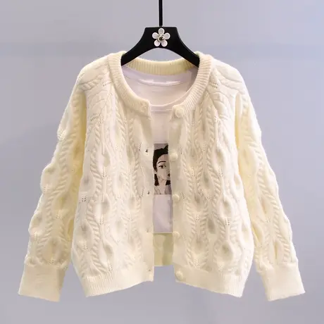 复古麻花毛衣外套女秋冬2023新款日系慵懒风宽松外穿百搭针织开衫图片