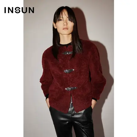 COVER冬季真皮畔扣蓬松保暖绒感羊毛短外套商品大图