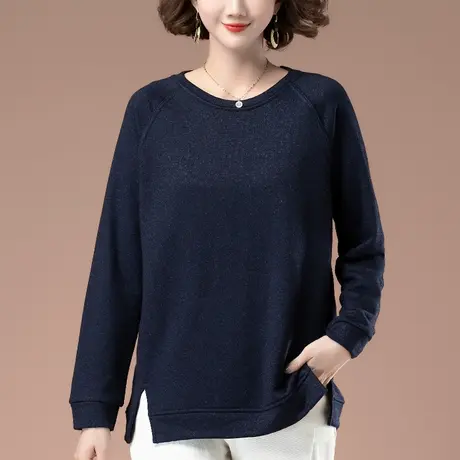 卫衣女春秋新款加肥加大码女装宽松中年妈妈休闲纯色遮肚显瘦上衣图片