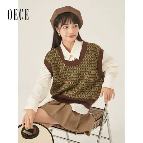Oece早秋复古针织衫背心秋季新款女装气质小衫内搭毛衣上衣图片