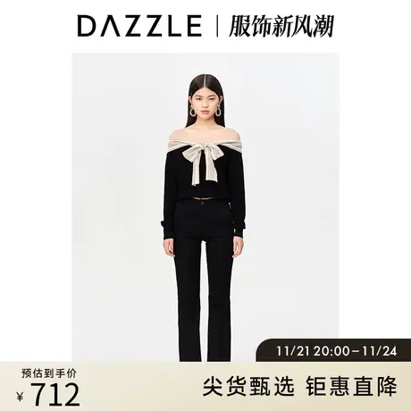 DAZZLE地素奥莱秋别致网纱拼接假一字领毛衣针织衫上衣女图片