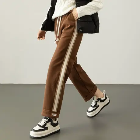 加绒加厚毛呢直筒裤女2024新款秋冬休闲运动裤小个子九分裤烟筒裤商品大图