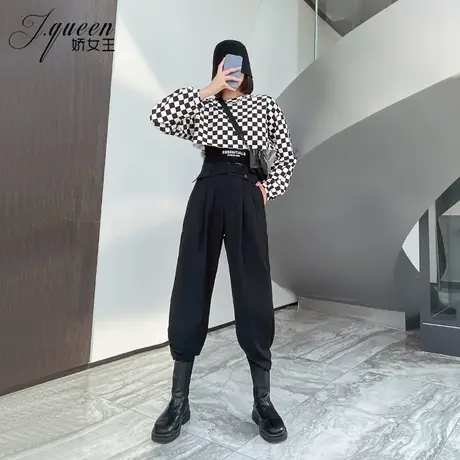 高腰哈伦裤女春季裤子复古设计感宽松休闲显瘦加厚烟管小脚萝卜裤商品大图