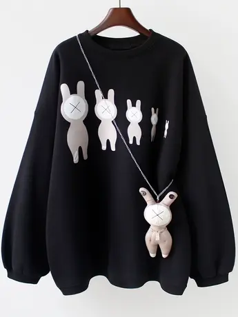 2023兔年本命年秋冬新款韩版宽松中长款卫衣女加绒加厚外套上衣潮商品大图