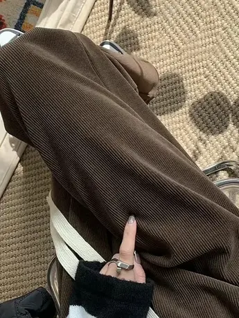棕色灯芯绒阔腿裤女春秋冬2023新款高腰垂感小个子休闲直筒长裤子图片