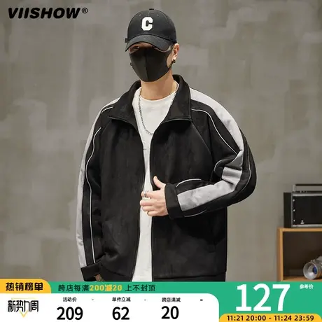 VIISHOW麂皮绒夹克男美式复古宽松棒球服休闲男生秋款潮牌外套男商品大图