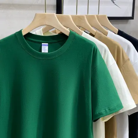 冰丝爽滑短袖T恤男纯棉夏季潮流圆领上衣宽松休闲重磅百搭打底衫商品大图