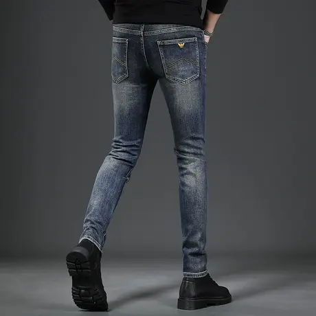 美式高端牛仔裤男秋冬新款2022蓝色修身小脚男士百搭简约厚款裤子商品大图