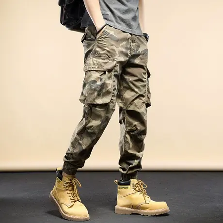 春夏新款重磅工装裤男长裤多口袋迷彩裤直筒宽松休闲户外大码美式图片