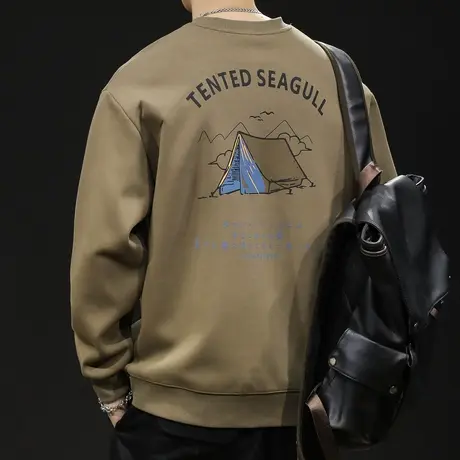 美式卫衣男春秋款圆领男款重磅衣服春季2024新款长袖宽松大码潮牌商品大图