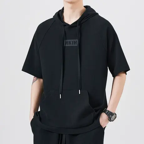 夏季连帽衫短袖卫衣T恤上衣服青年运动篮球夏天薄款男士半袖外套商品大图