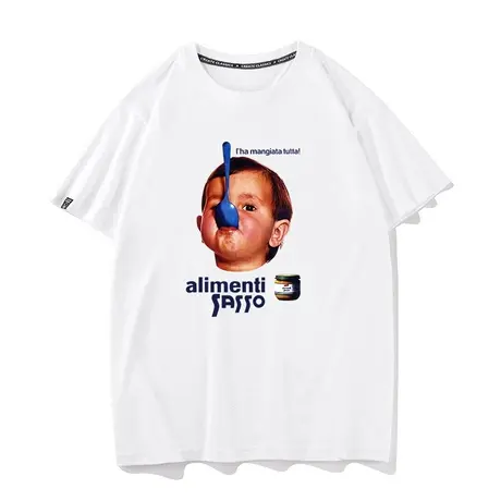 秀洛美式复古咬勺子小孩经典人像印花vintage宽松半袖短袖T恤衣服商品大图