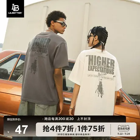 Lilbetter短袖男款T恤纯棉潮牌圆领衣服美式复古体恤男士半袖夏季图片