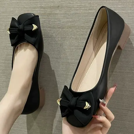 永希女鞋2025春季新款蝴蝶结一脚蹬浅口单鞋舒适粗跟职业通勤鞋子商品大图