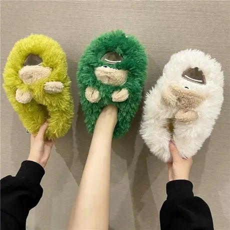 可爱毛绒棉拖鞋女冬季包跟厚底加绒保暖撸猫感居家室内可外穿棉鞋商品大图